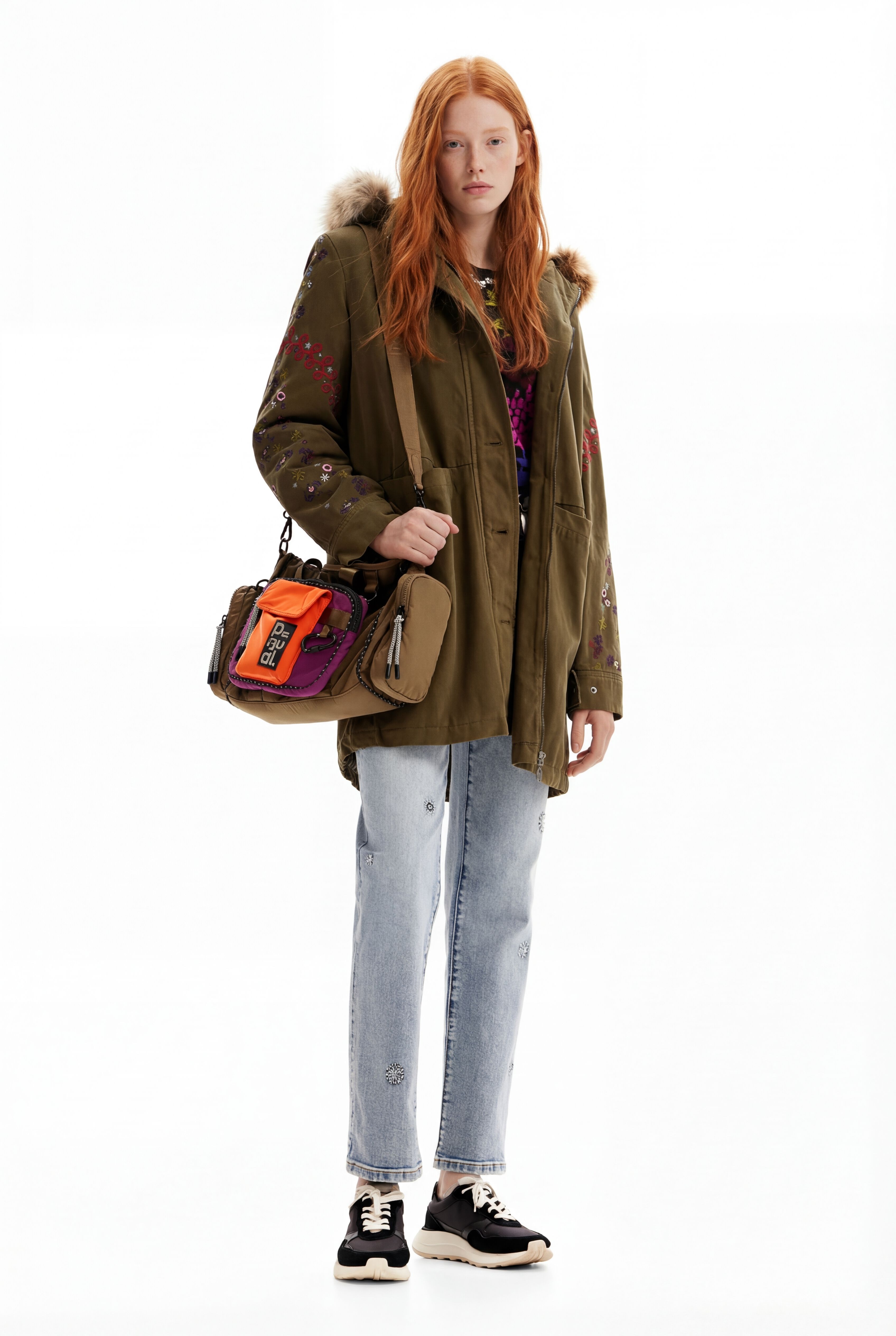 Desigual Embroidered hooded parka