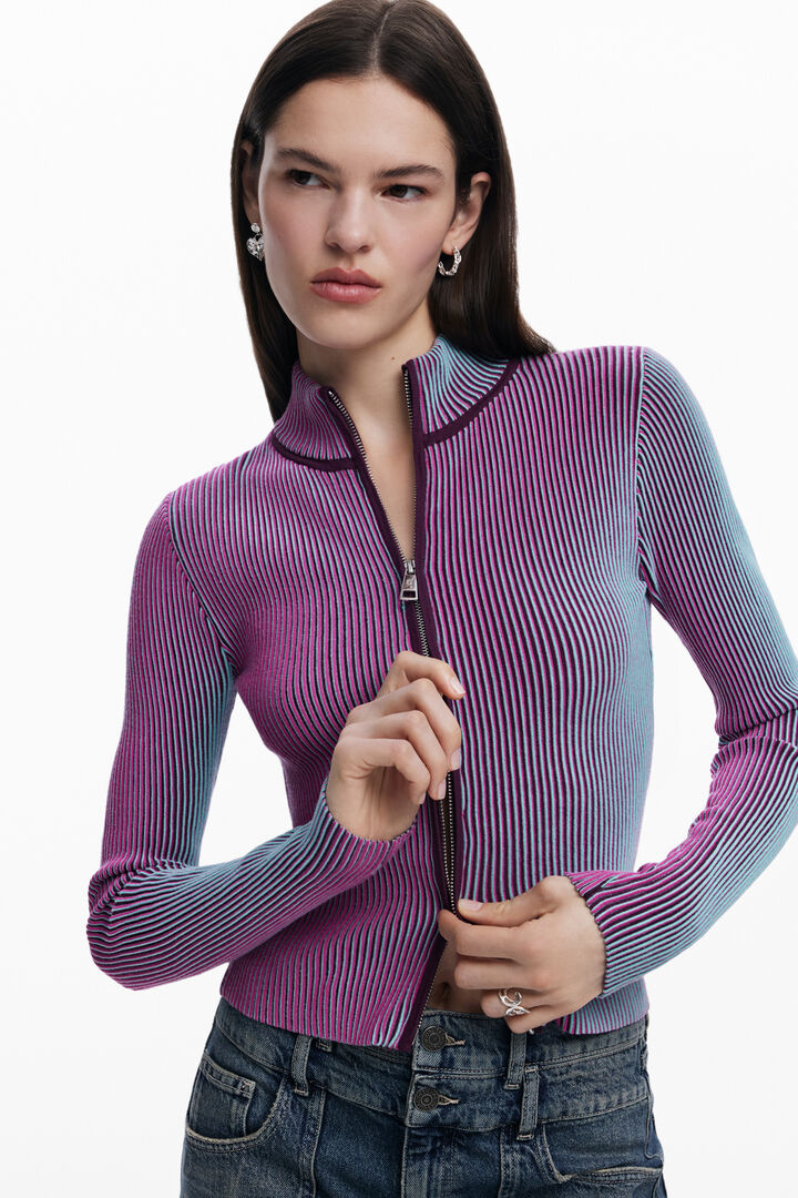 Vertical striped zipper cardigan | Desigual