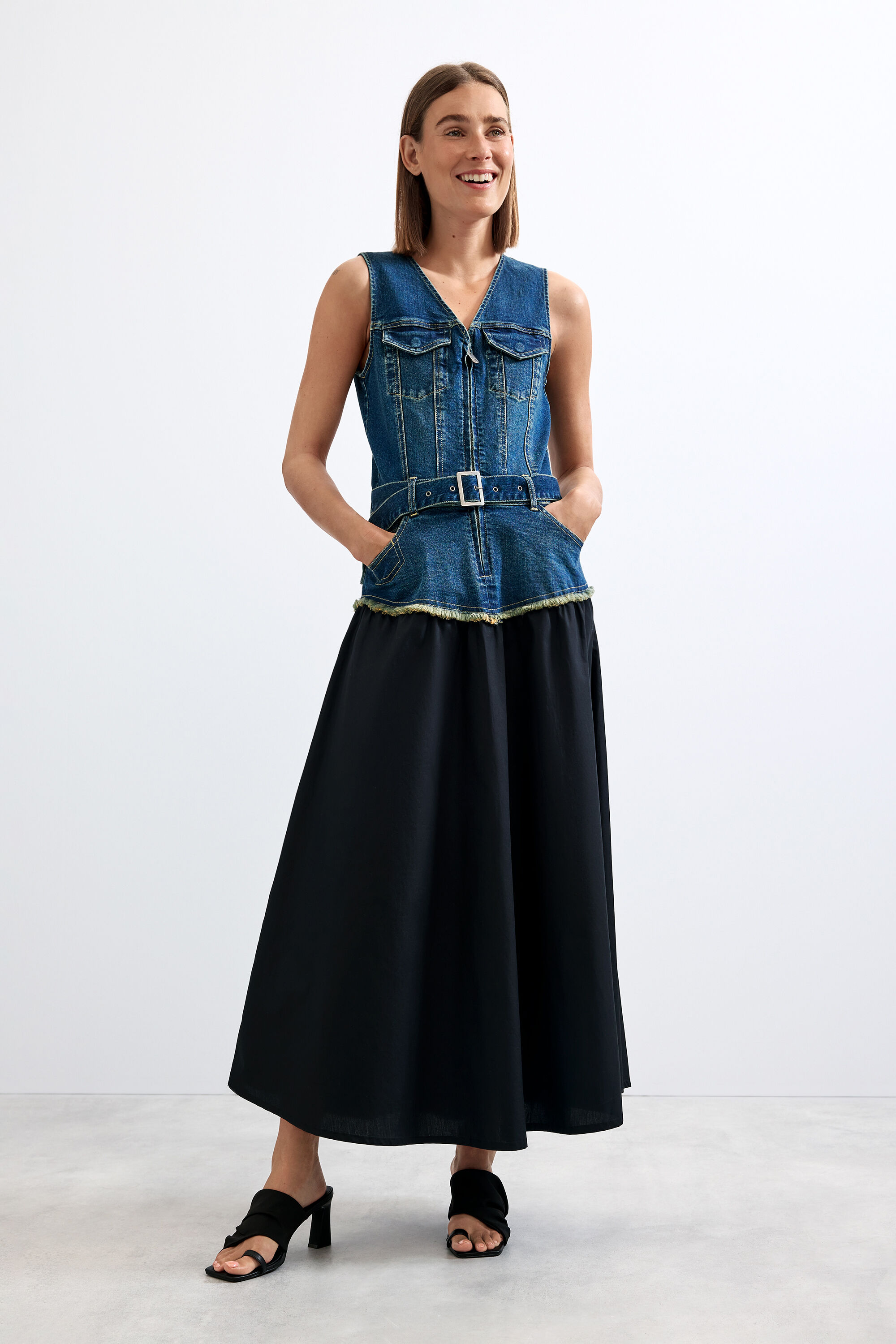 Sleeveless denim dress - BLUE - S