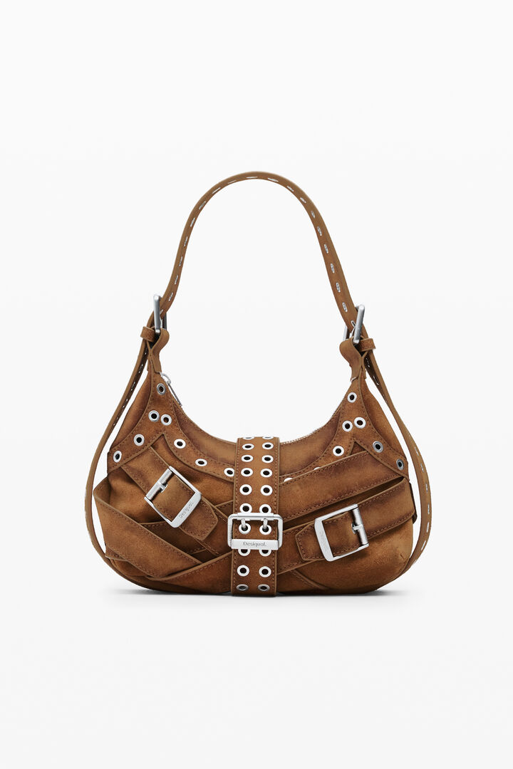 Medium leather bag with buckles
