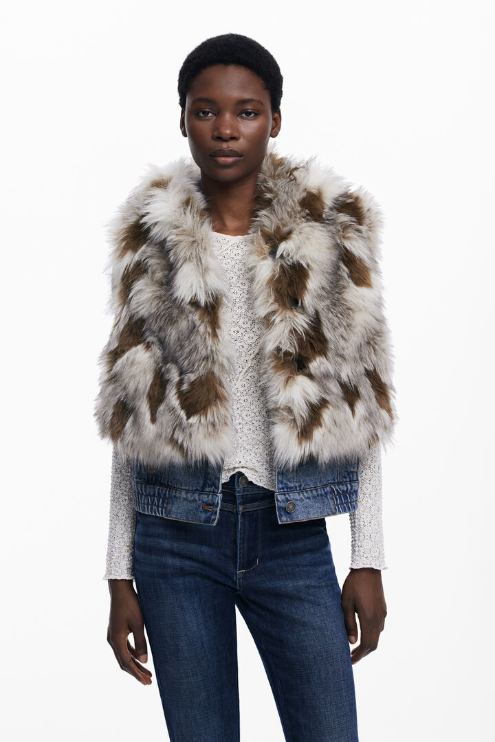 Denim fur vest