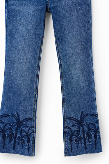 Embroidered long flare jeans | Desigual