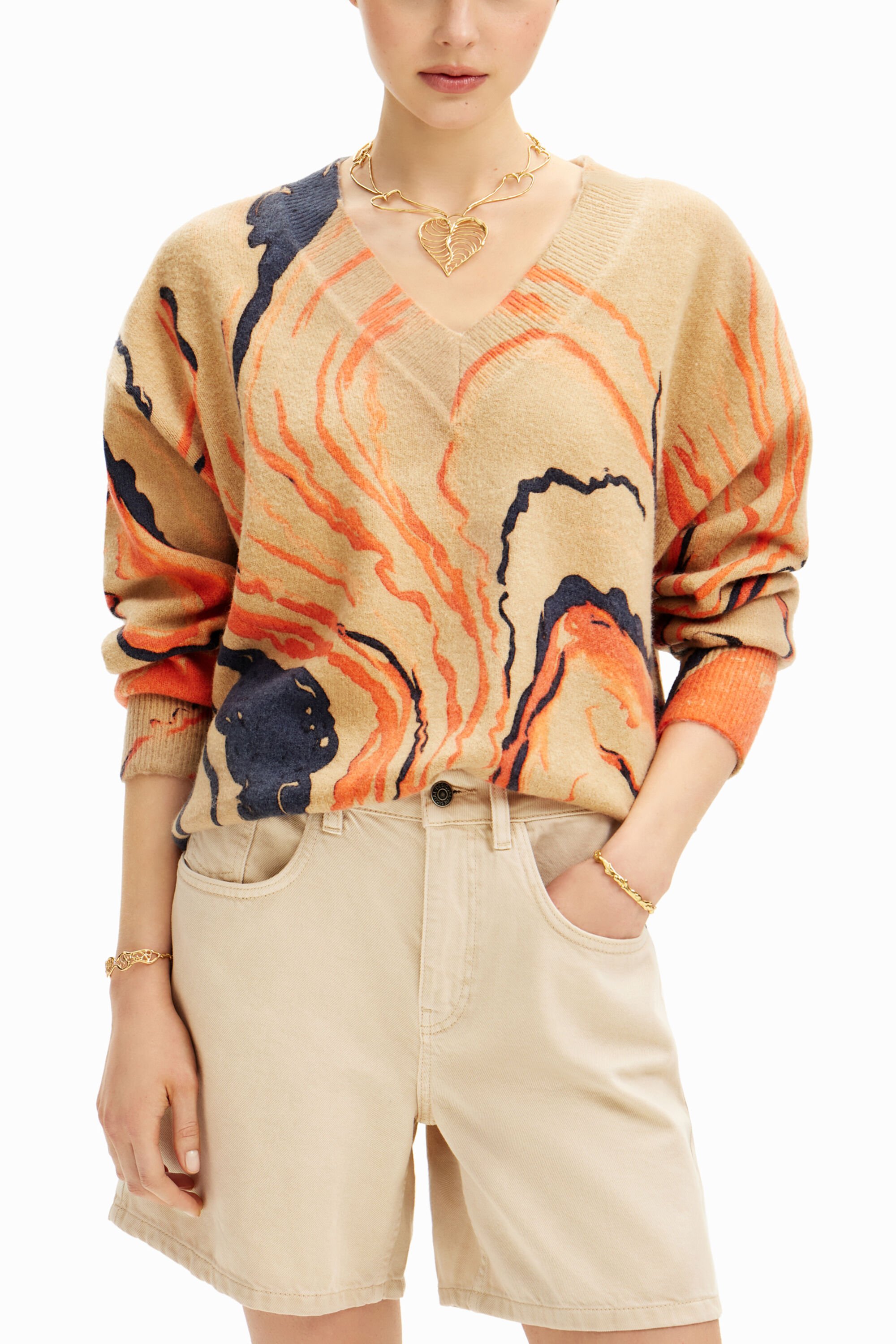 Desigual Oversize sweater with curved lines