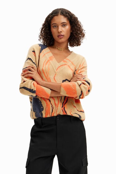 Oversize sweater with curved lines | Desigual