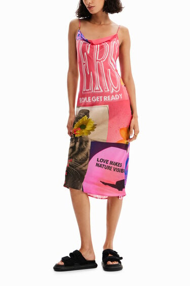 Midi-jurk met slipdress-model en collage | Desigual