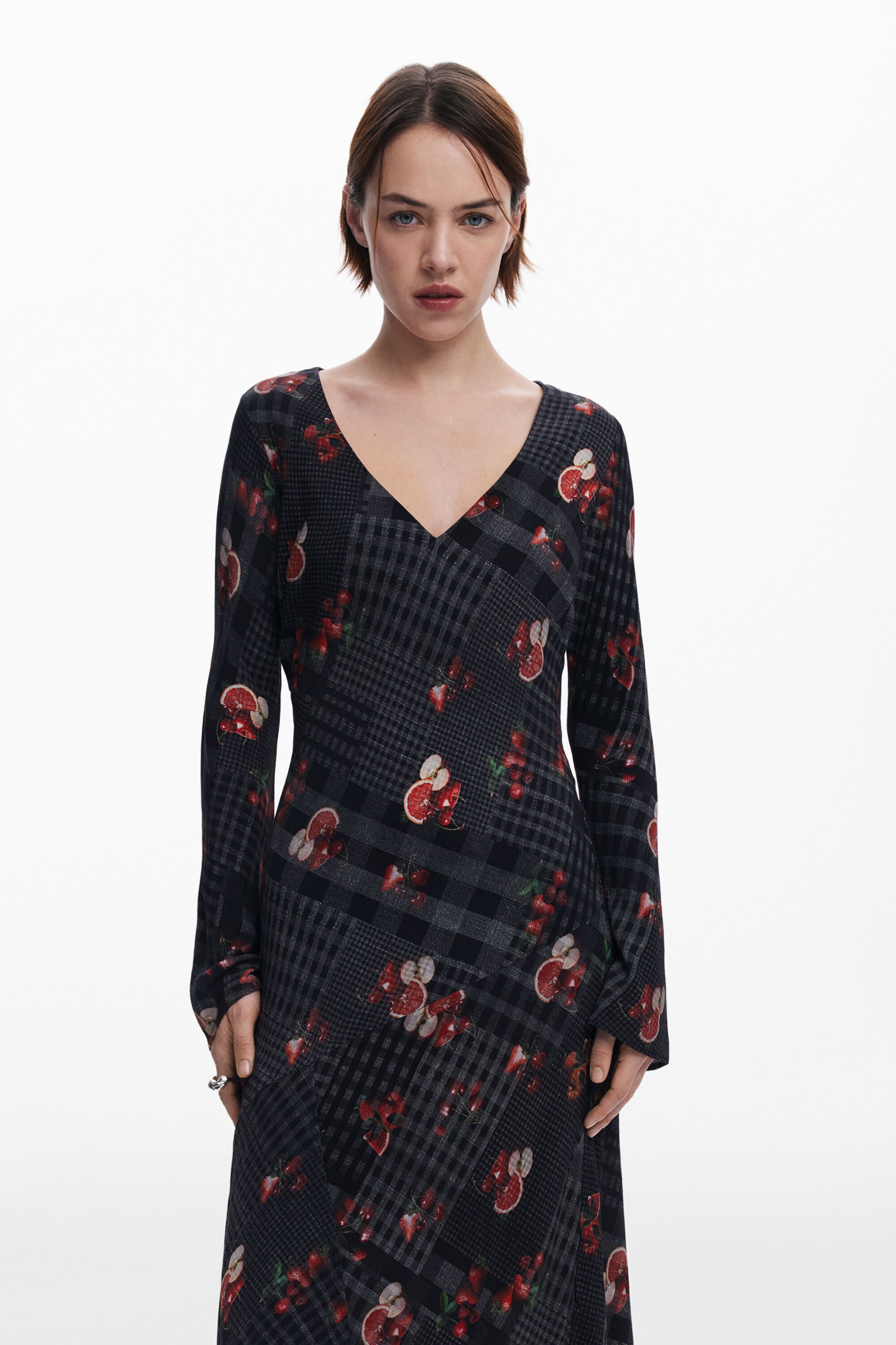 Desigual Midi Dress With Checks In Black