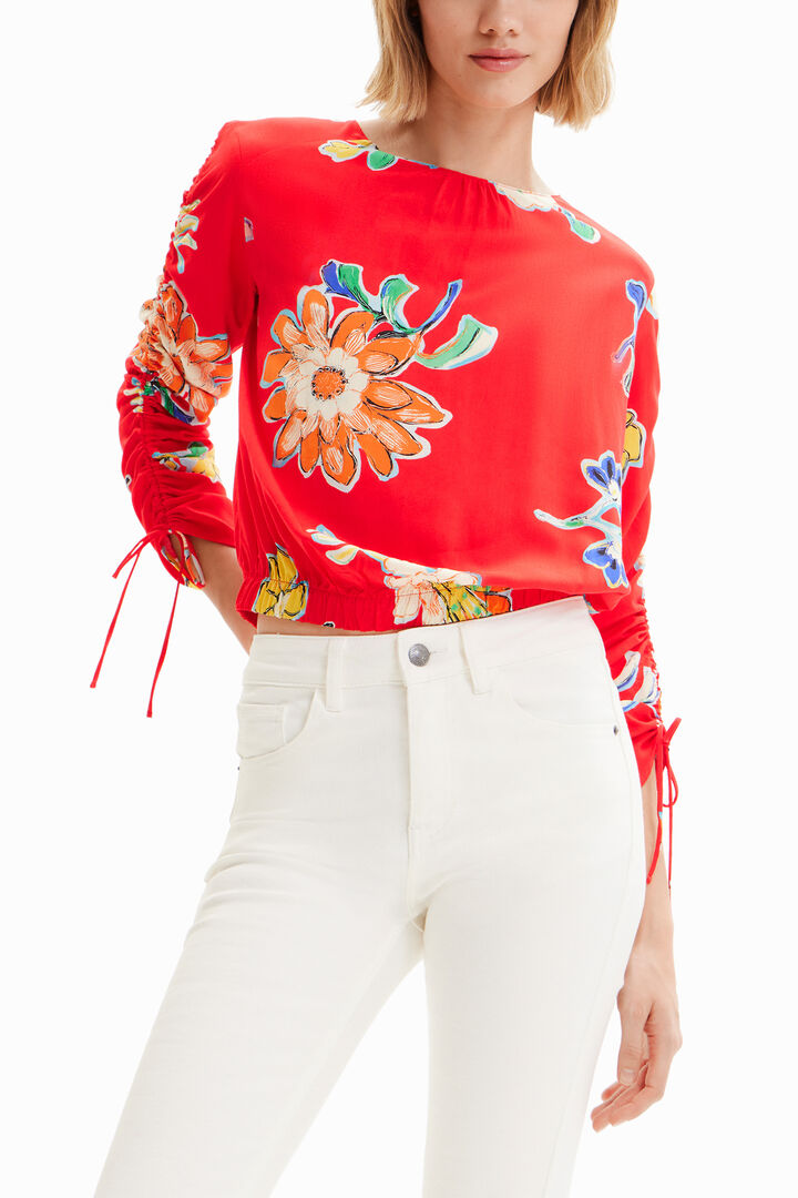 Short gathered floral blouse | Desigual