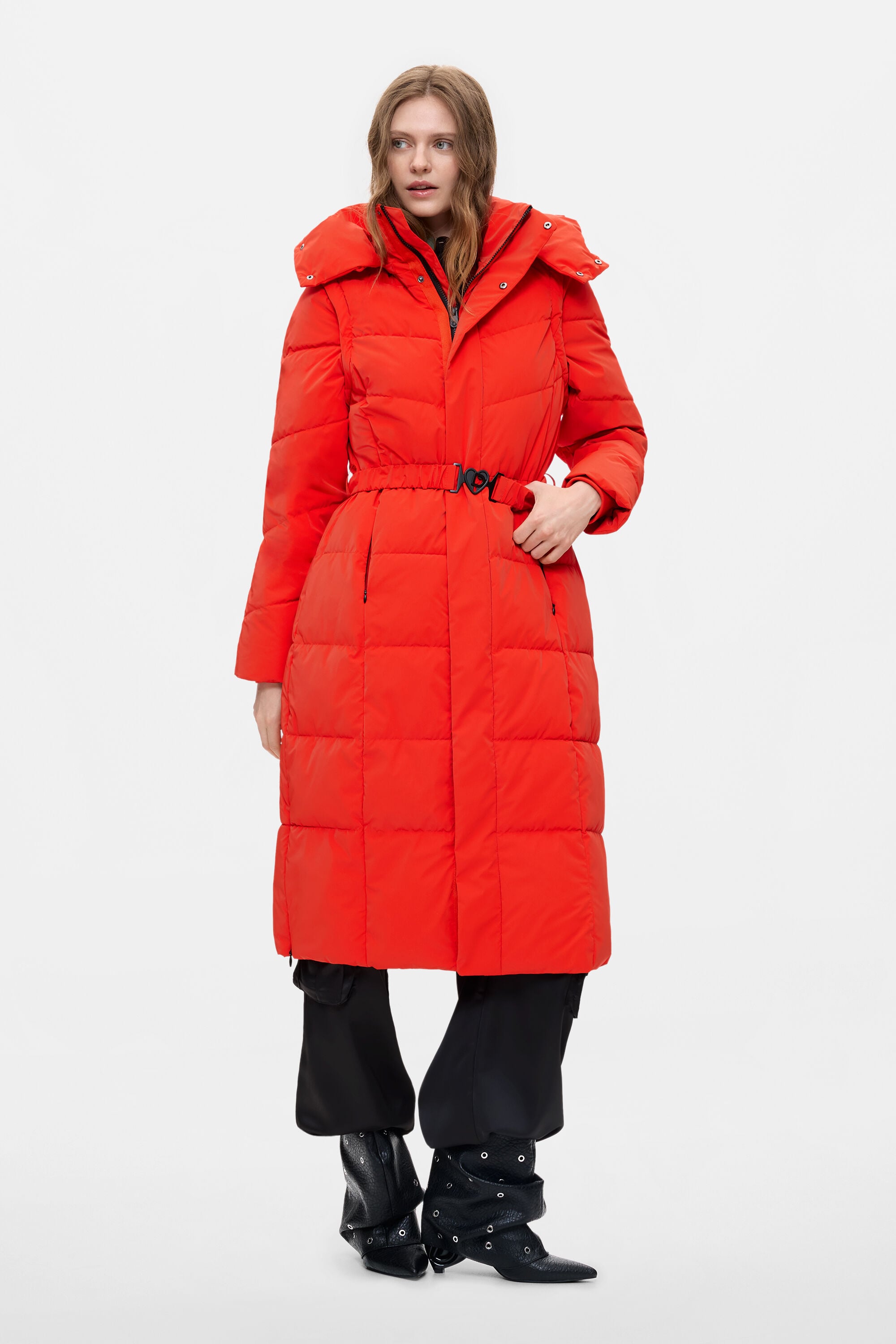 Desigual, Abrigo Acolchado Largo, Poliuretano, Naranja