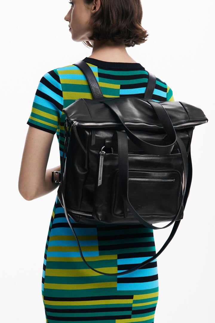 Grand sac à dos en cuir multipoche | Desigual