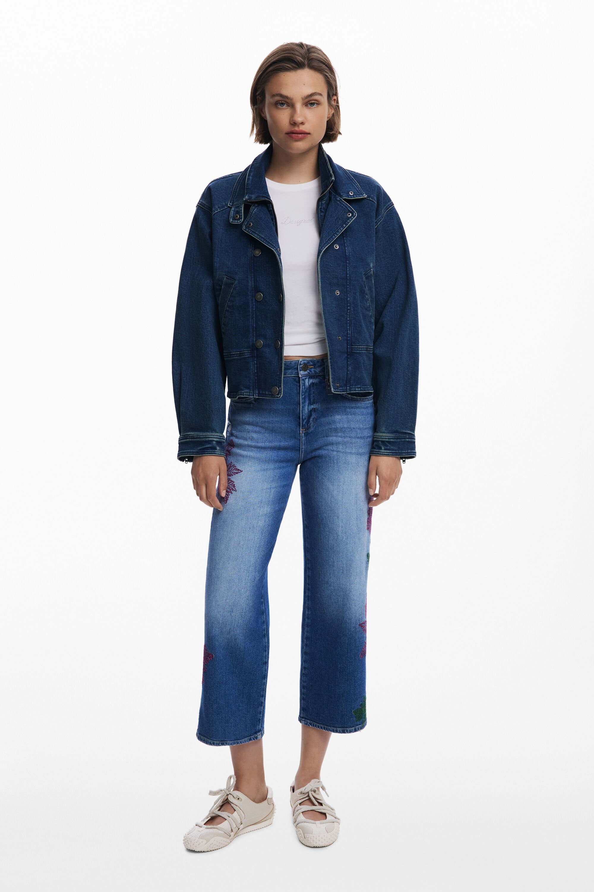 Bestickte Culotte-Jeans