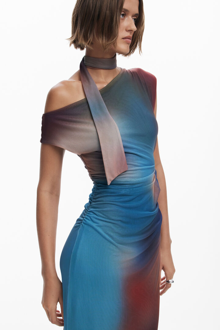 Draped dress with irregular neckline | Desigual