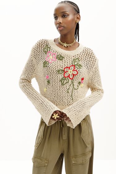 Frayed knit flower pullover | Desigual