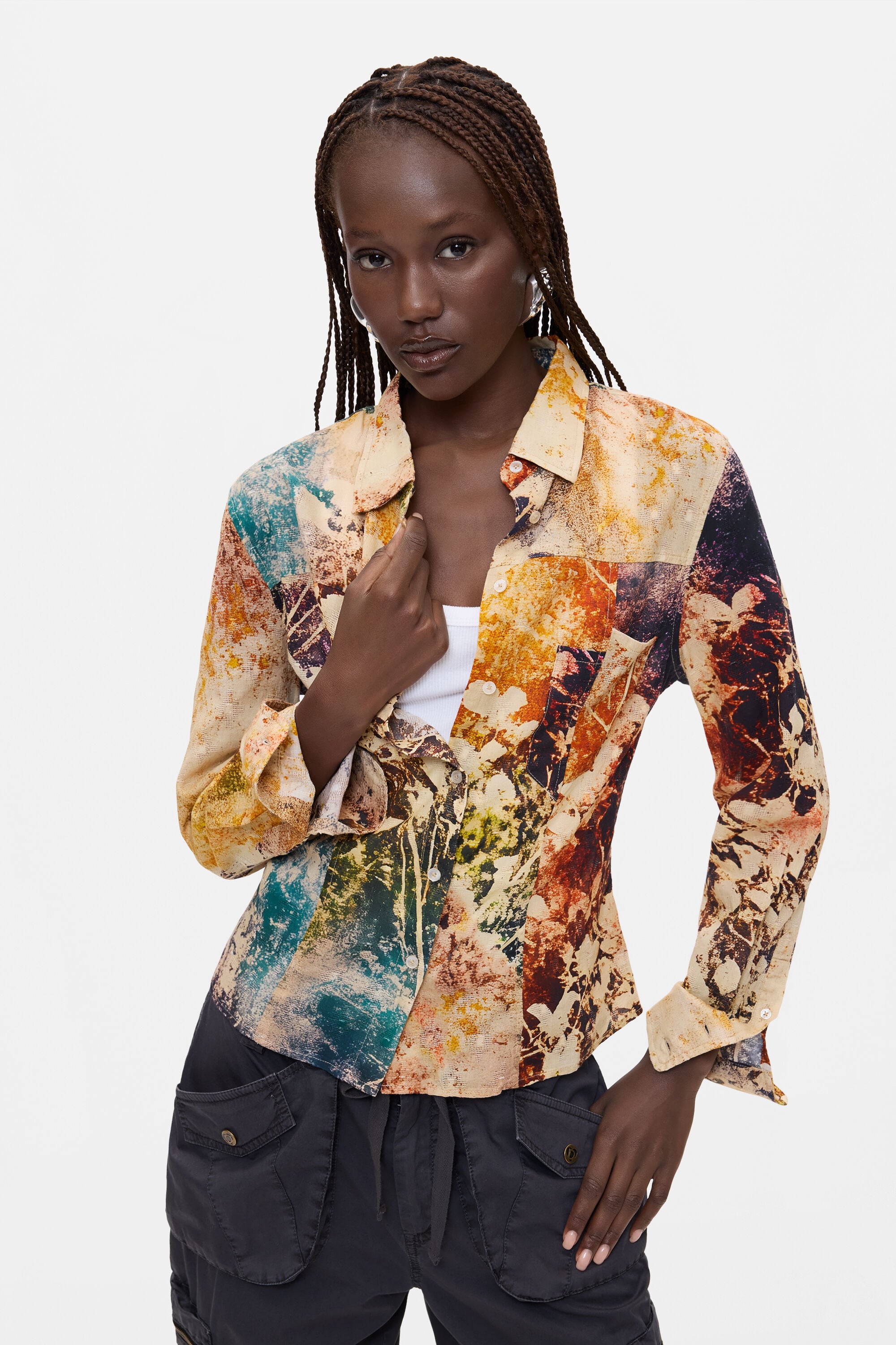 Desigual, Camisa Estampada, Mujer, Algodon, Azul