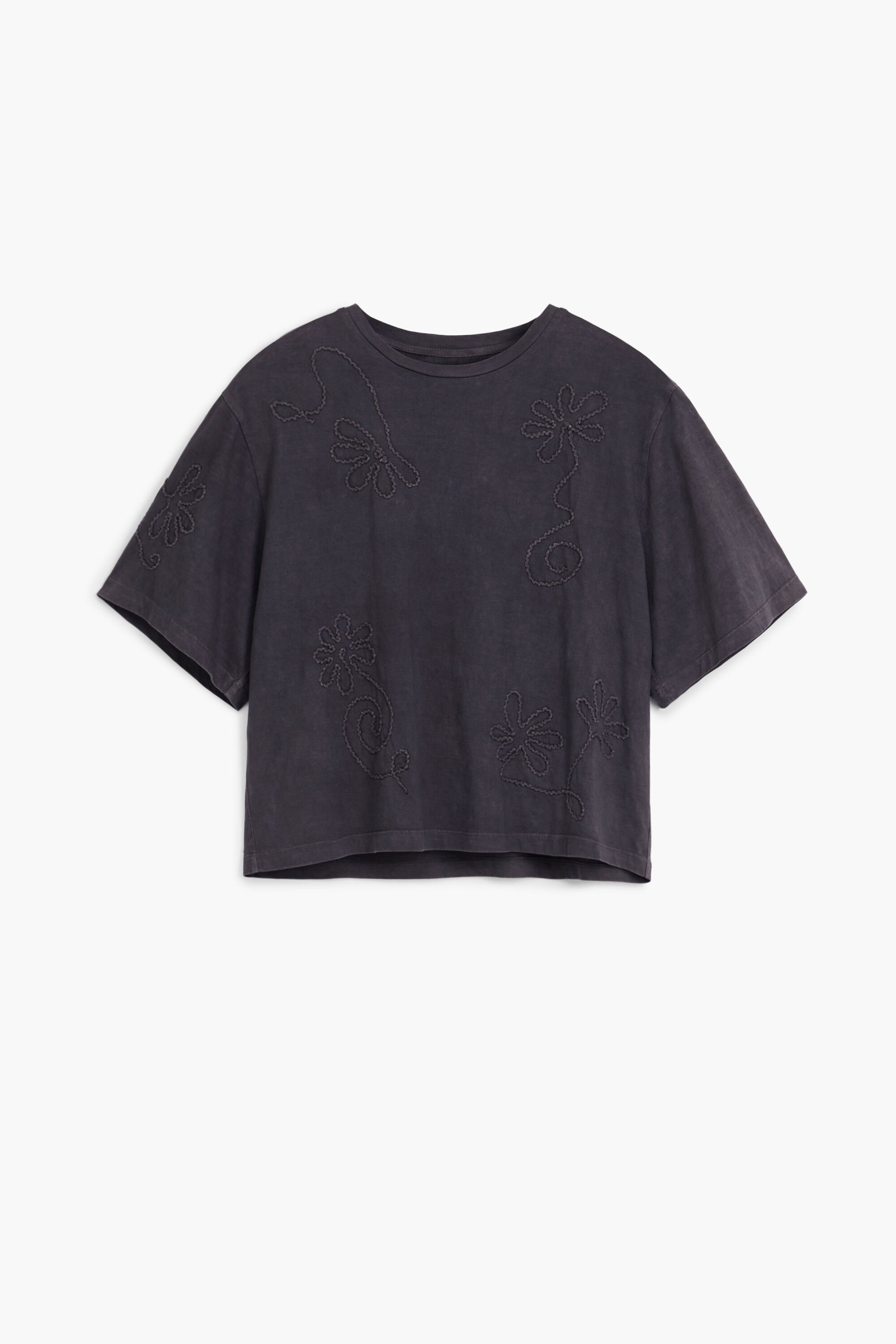 Desigual, T-Shirt mit gestickten Blumen, Damen, Baumwolle, Schwarz, M