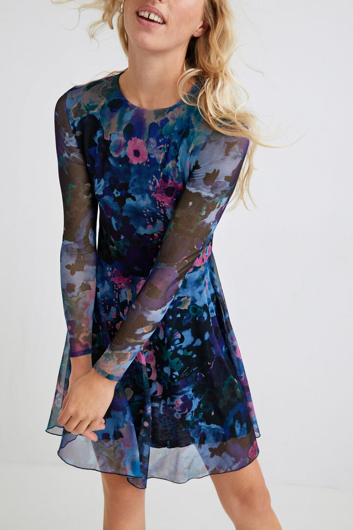 Korte wijd uitlopende jurk met print | Desigual