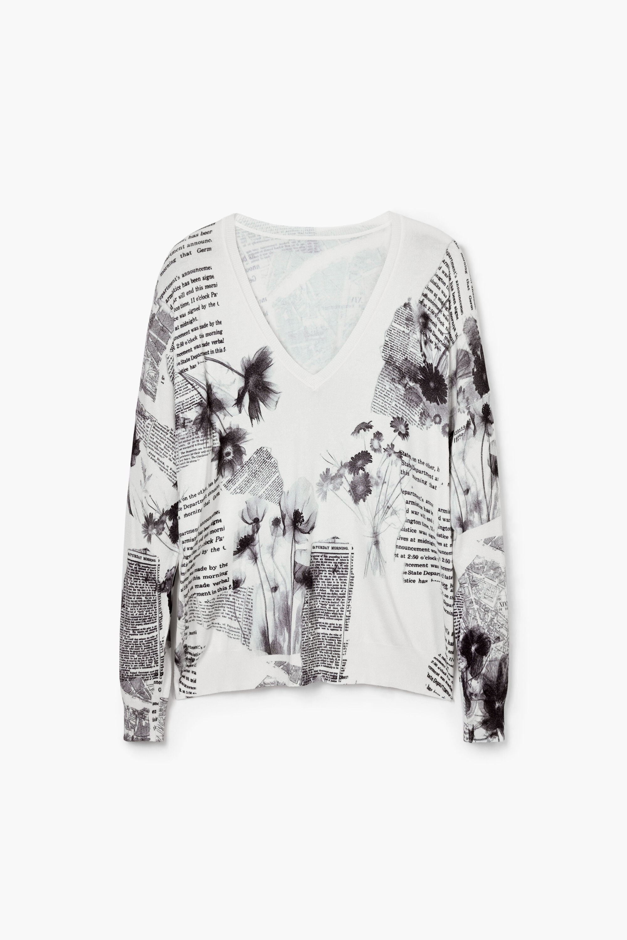 Desigual, Jersey de punto estampado textos, Blanco, S