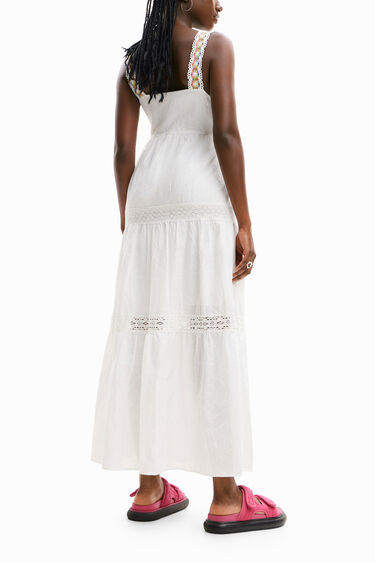 Vestit llarg tirants brodat | Desigual