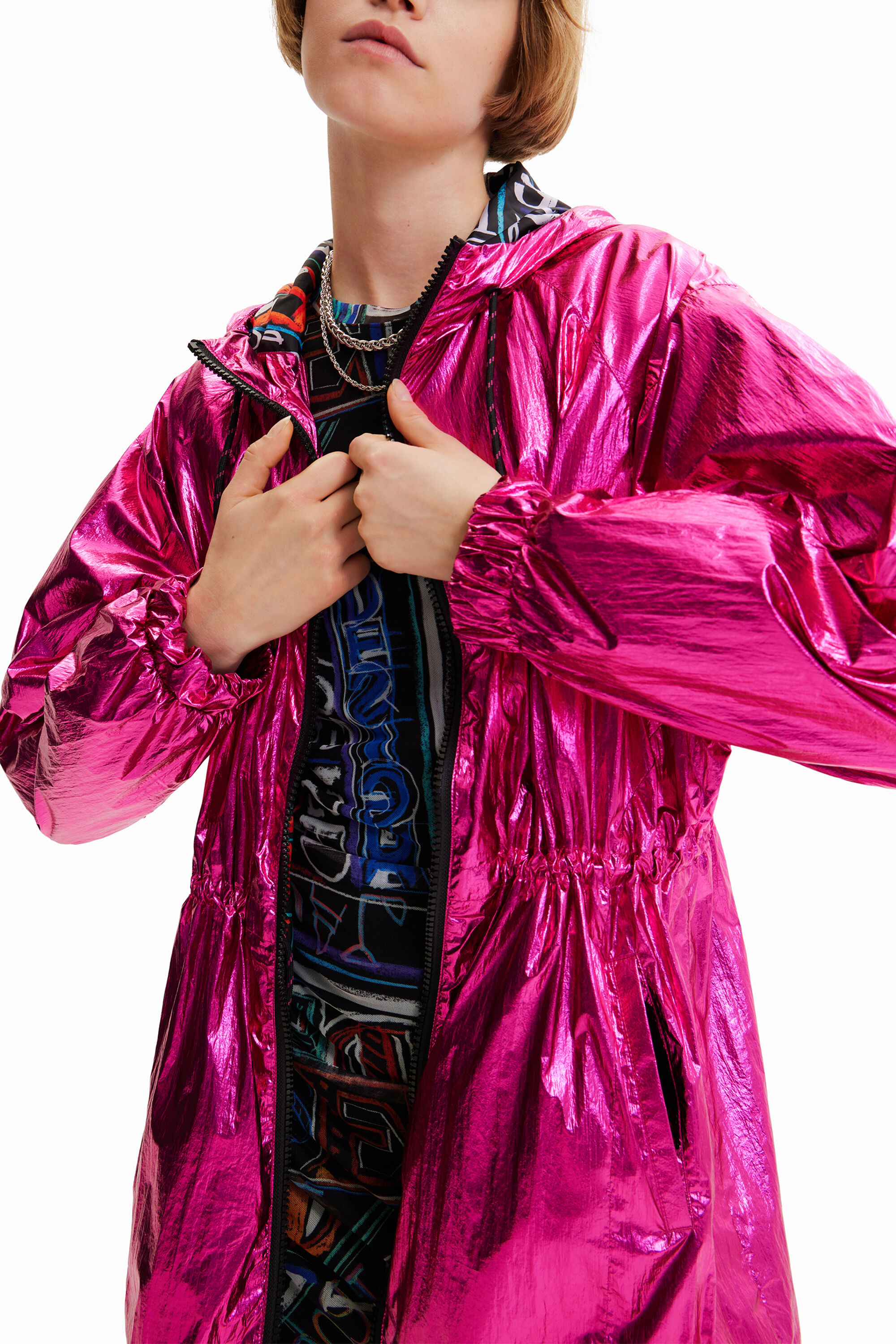 Metallic parka top