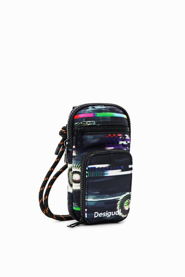 Nylon smartphone pouch with a glitch print, several pockets and space for coins and cards. | Desigual