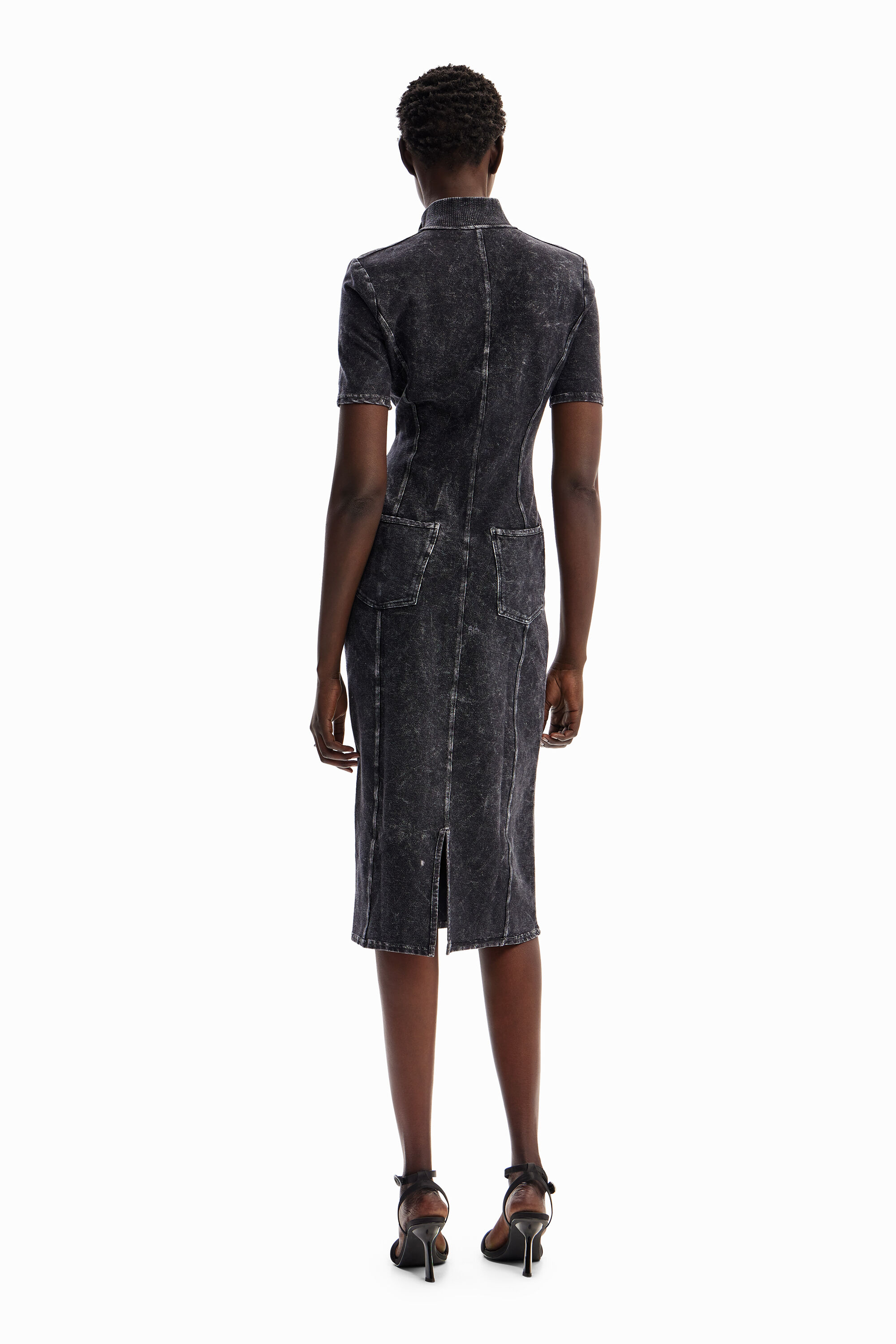 Shop Desigual Gradient Denim Midi Dress In Black