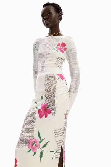 Dopasowana sukienka midi z nadrukiem tekstowym | Desigual
