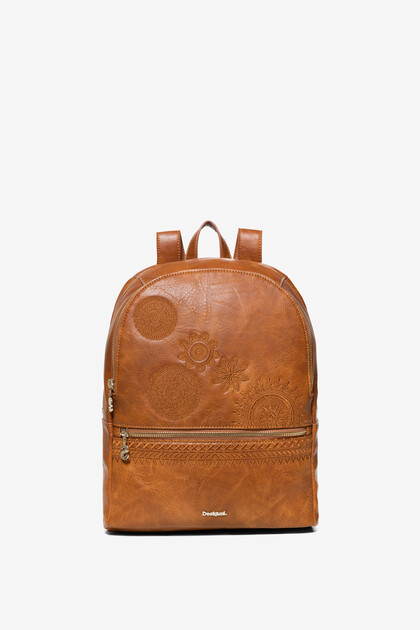 Leather effect embroideries backpack