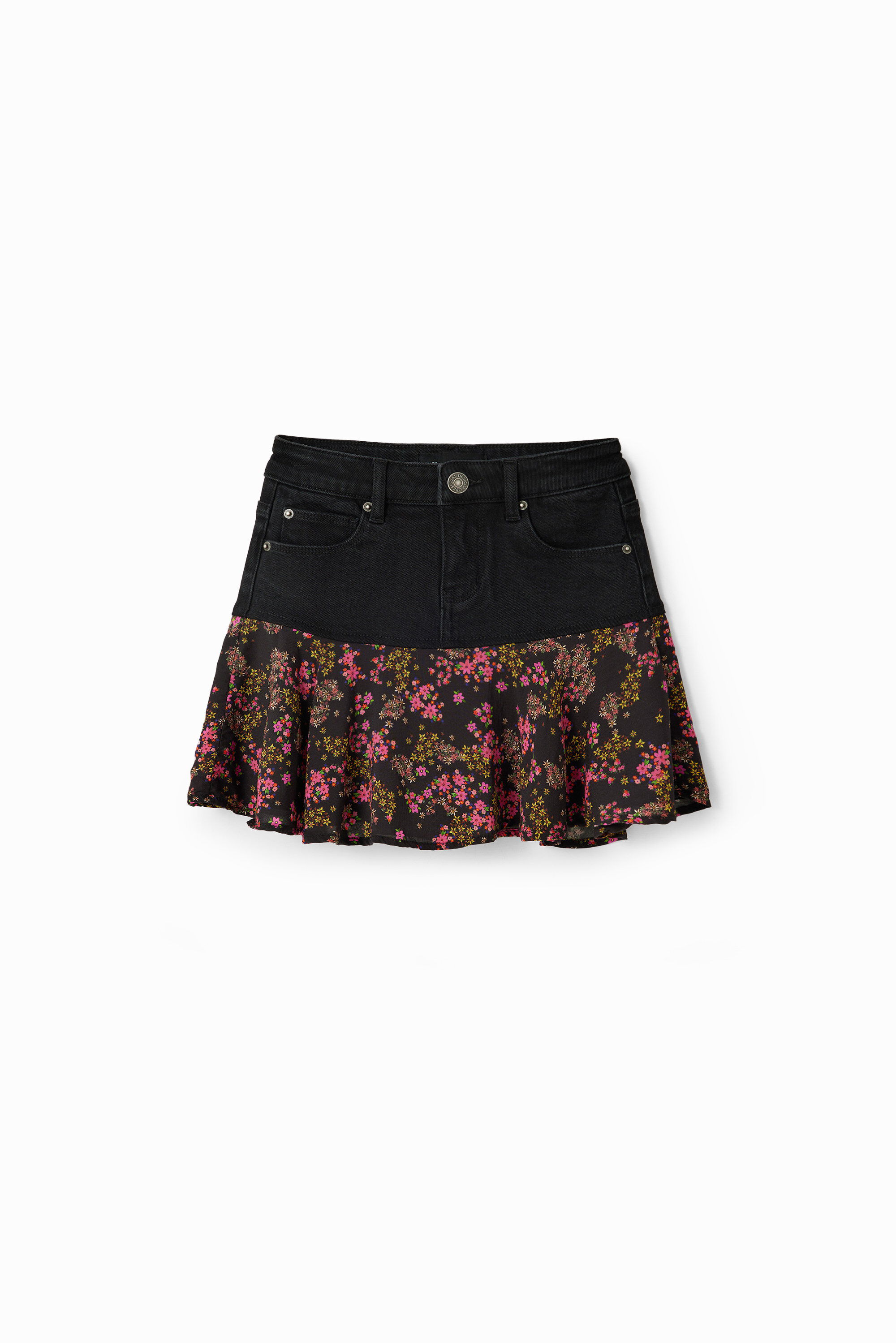 Jeans-Minirock Volant Blumen