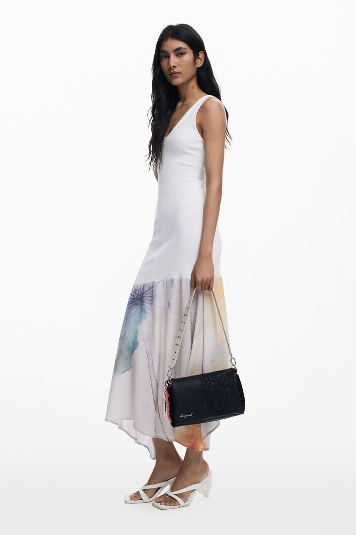 Bolso bandolera efecto piel bordados mediano | Desigual