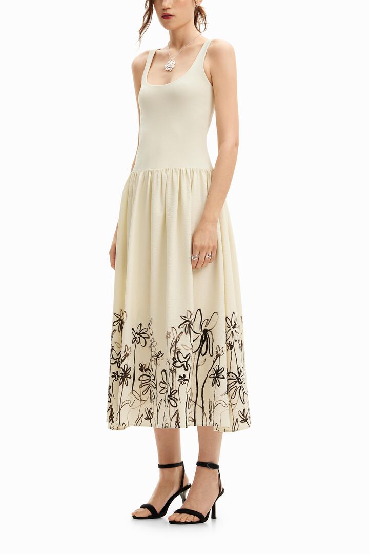 Robe midi &eacute;vas&eacute;e &agrave; fleurs | Desigual