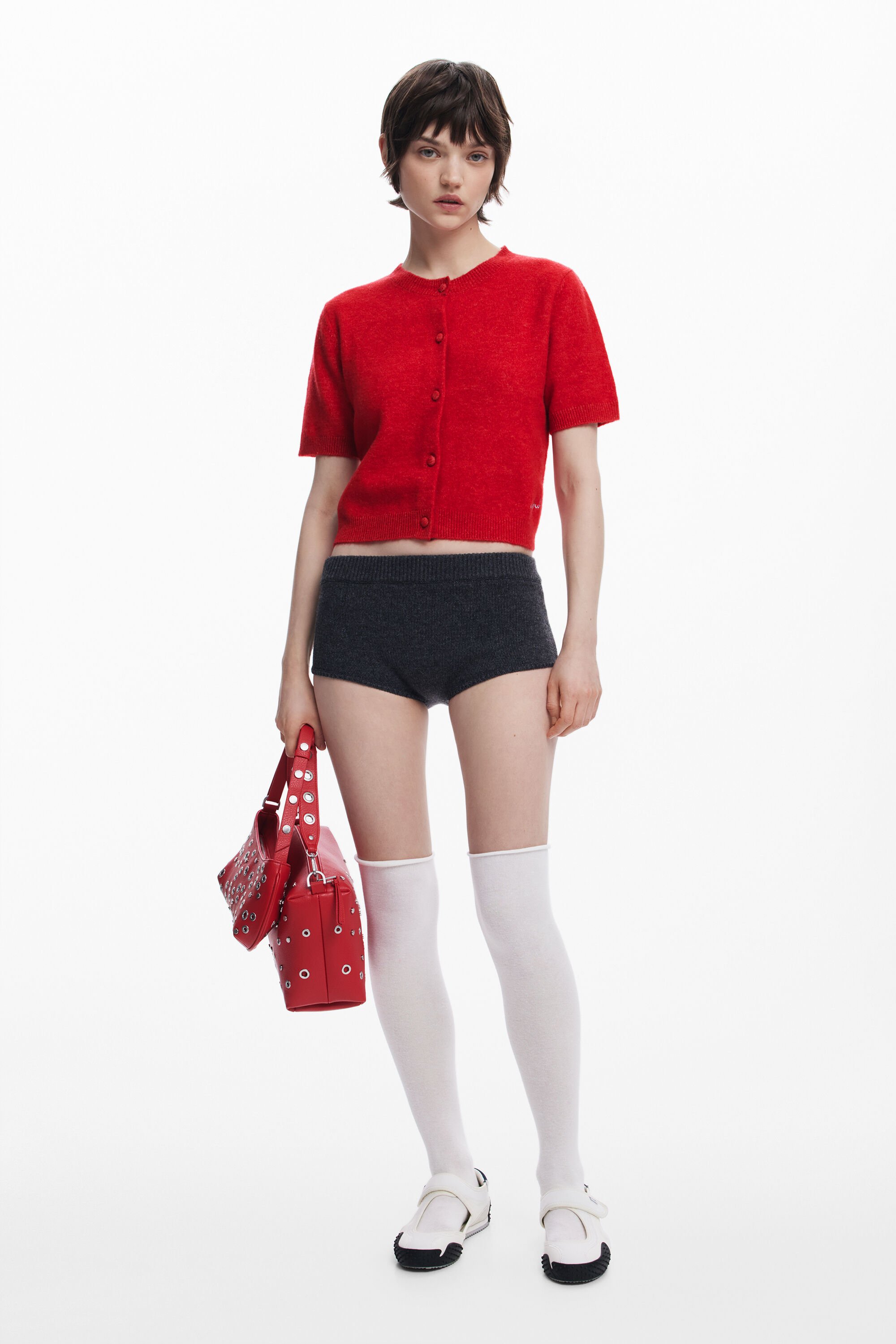 Desigual Short-sleeve Button Sweater In Red