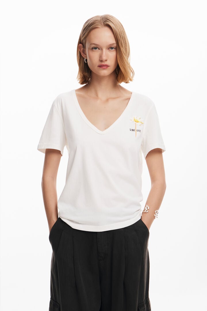 Camiseta escote pico flor | Desigual