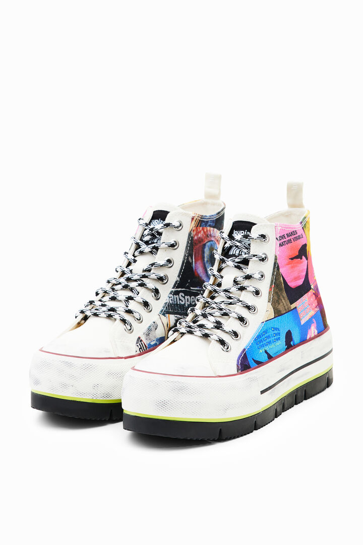 High-top platform collage sneakers