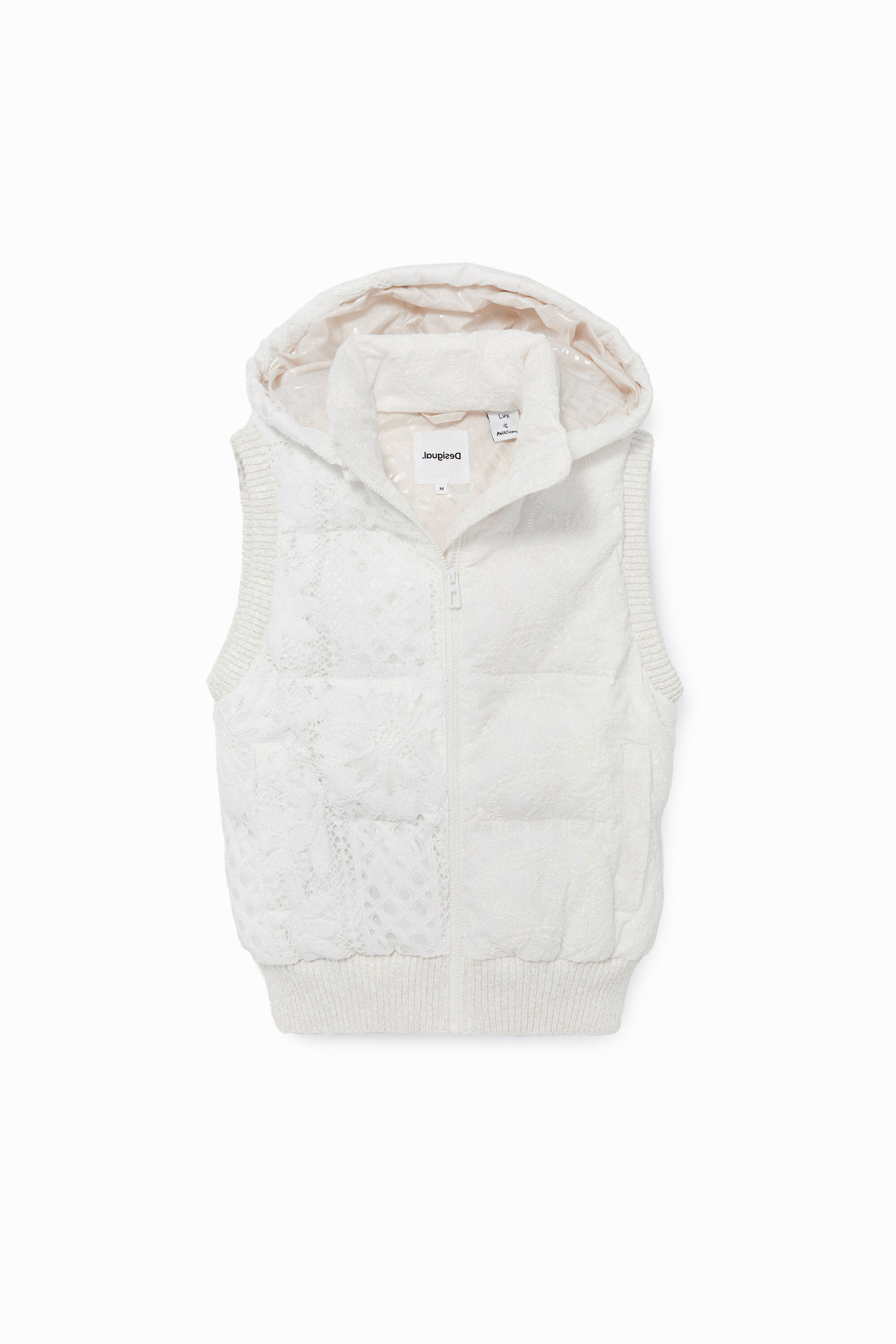 Desigual Lace Quilted Gilet In White