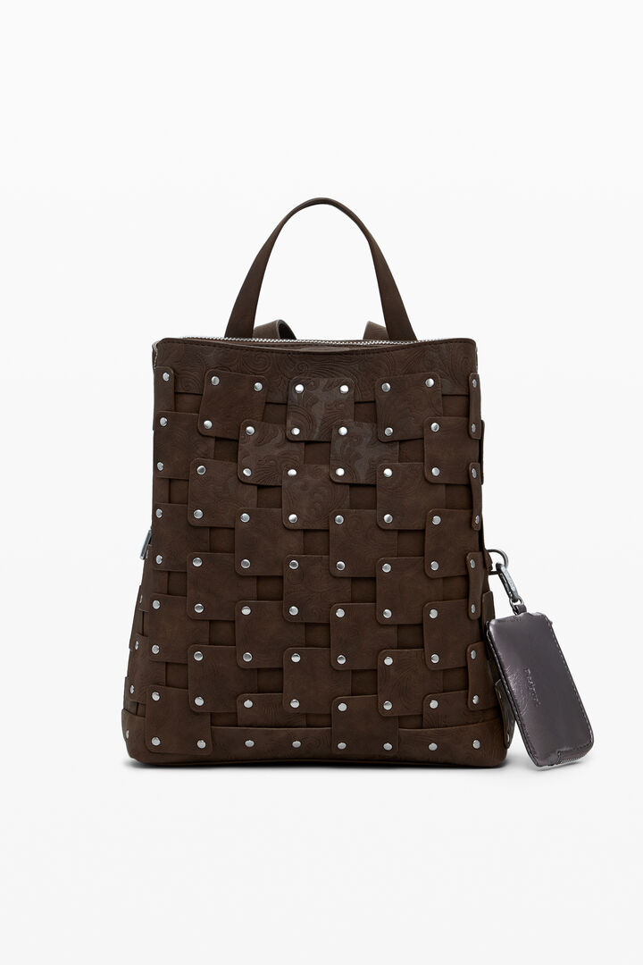Medium faux leather patch backpack