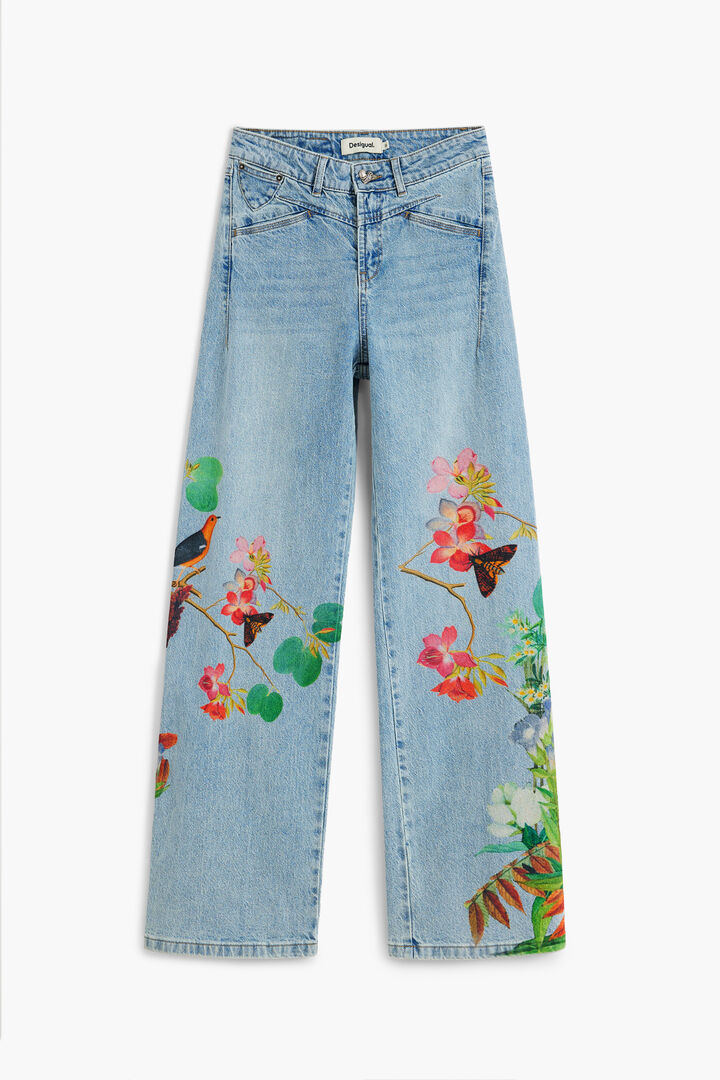 pantal&oacute;n vaquero regular flores