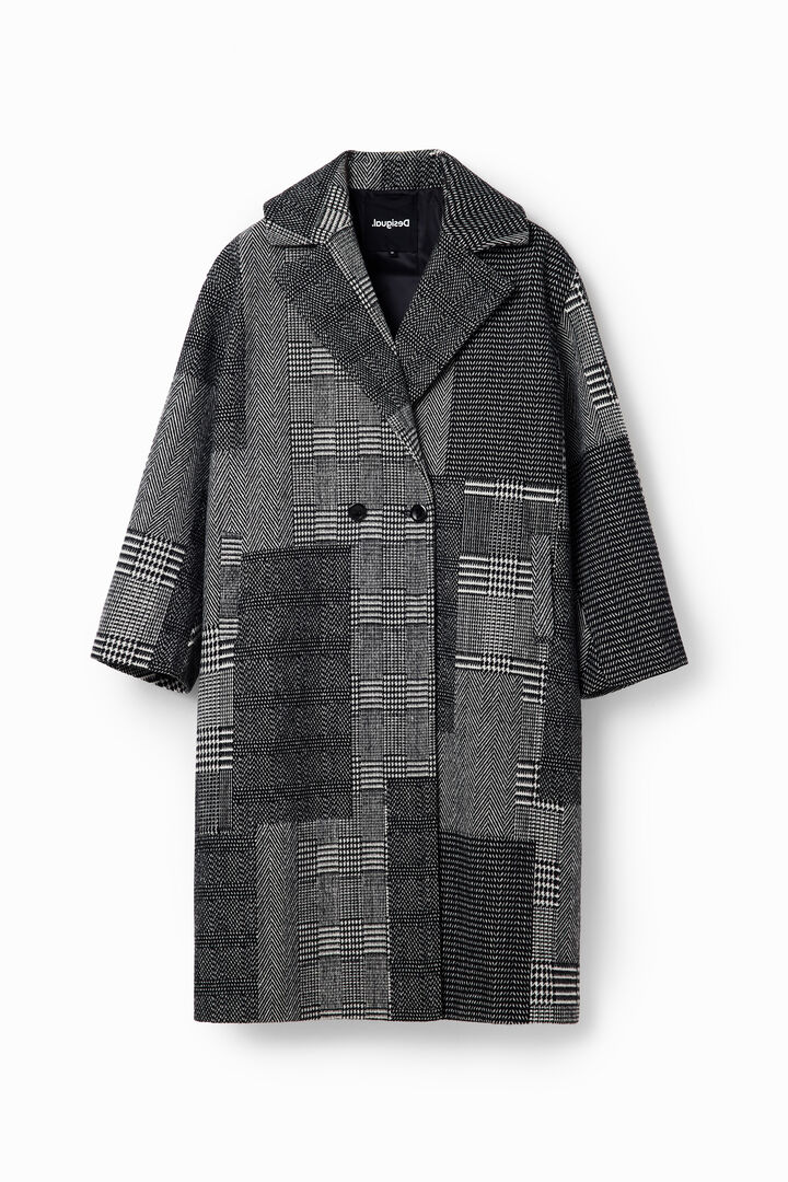 Long patchwork wool coat