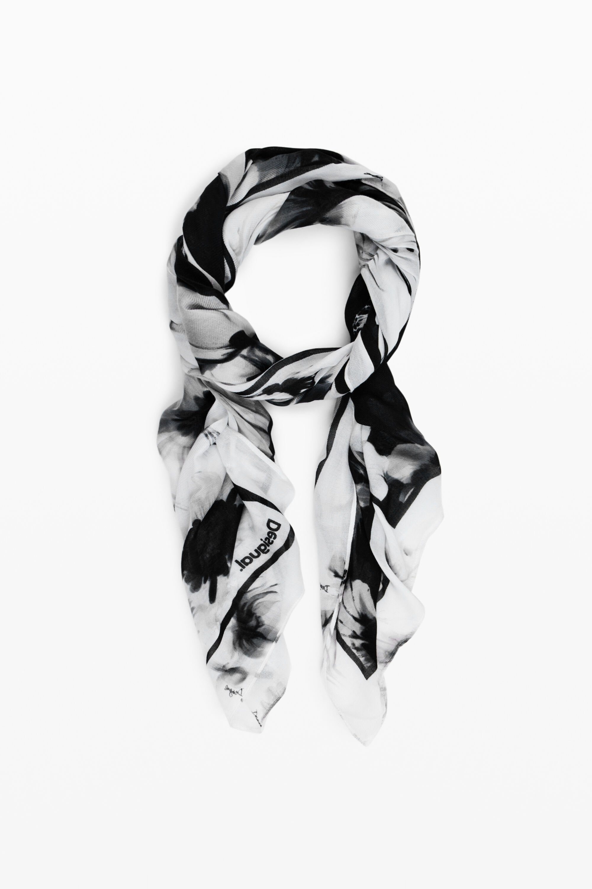 Desigual Women s Black White Floral Scarf