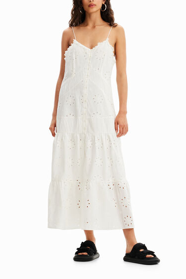 Vestido midi bordado suizo | Desigual