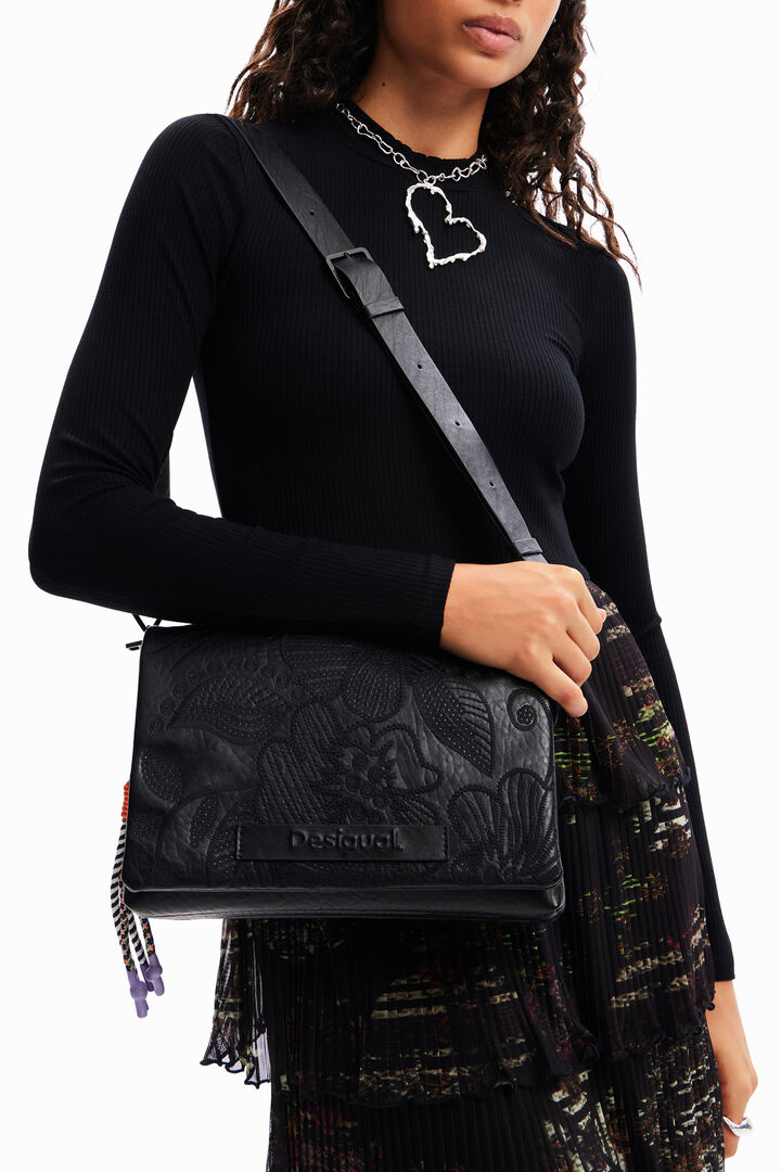 Midsize floral embroidery crossbody bag | Desigual