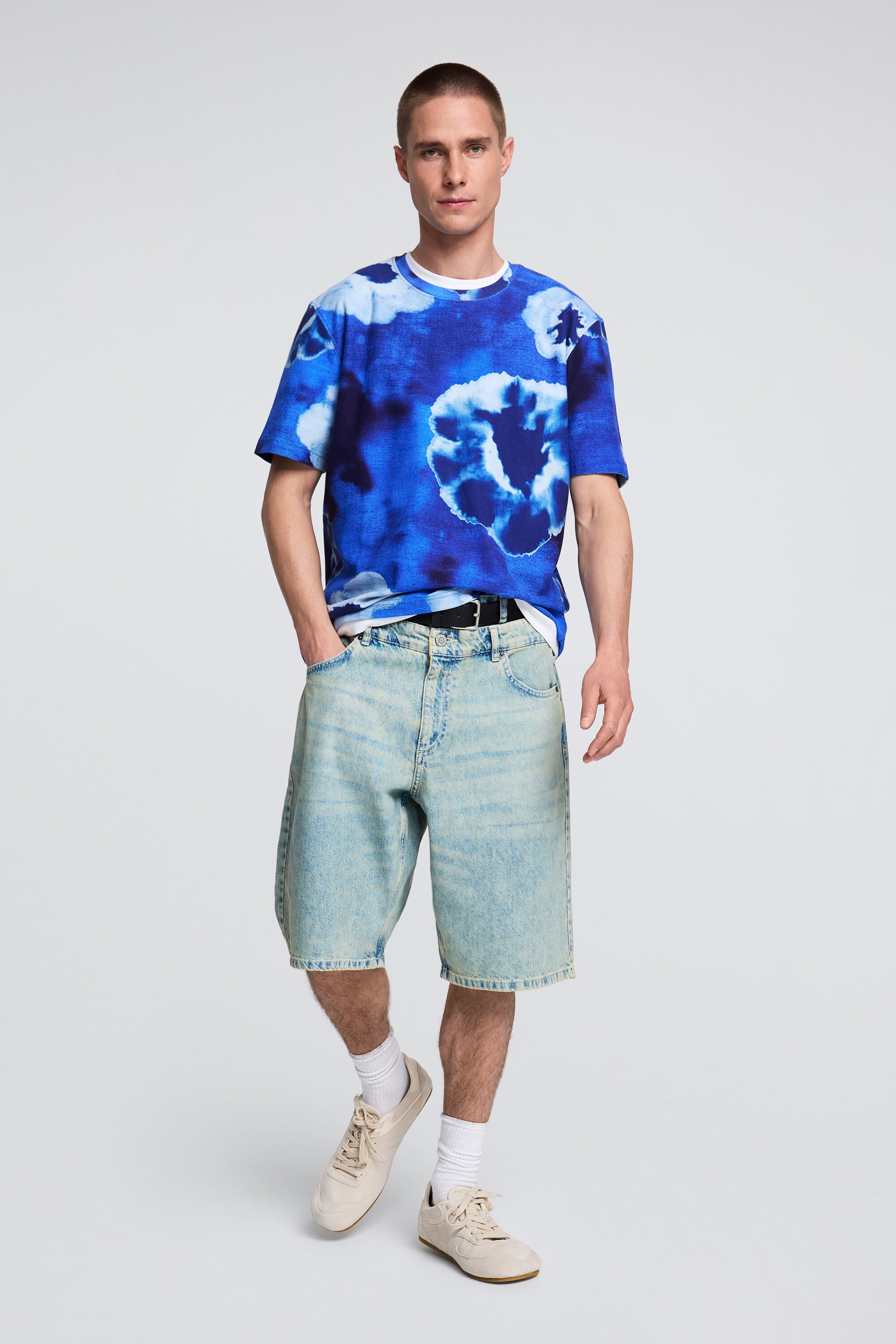 Camiseta tie dye flores, Hombre, Algodon, Azul,