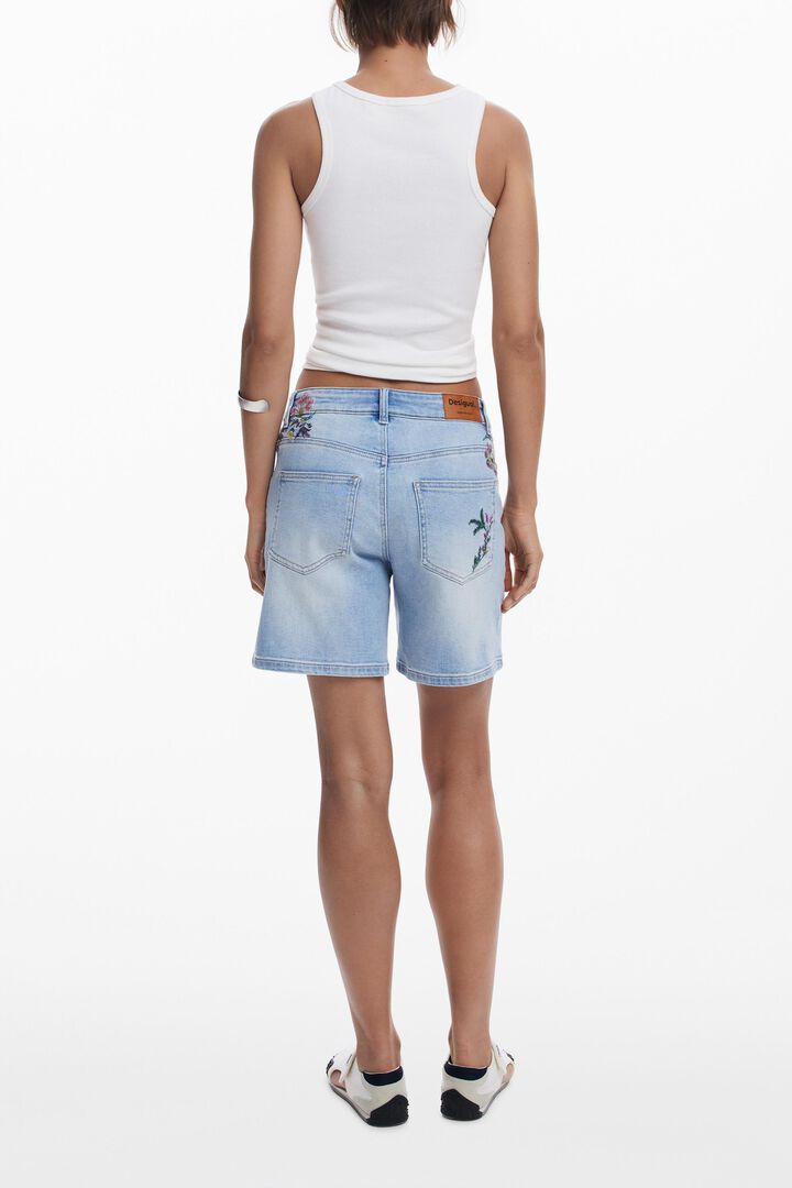 Embroidered denim shorts