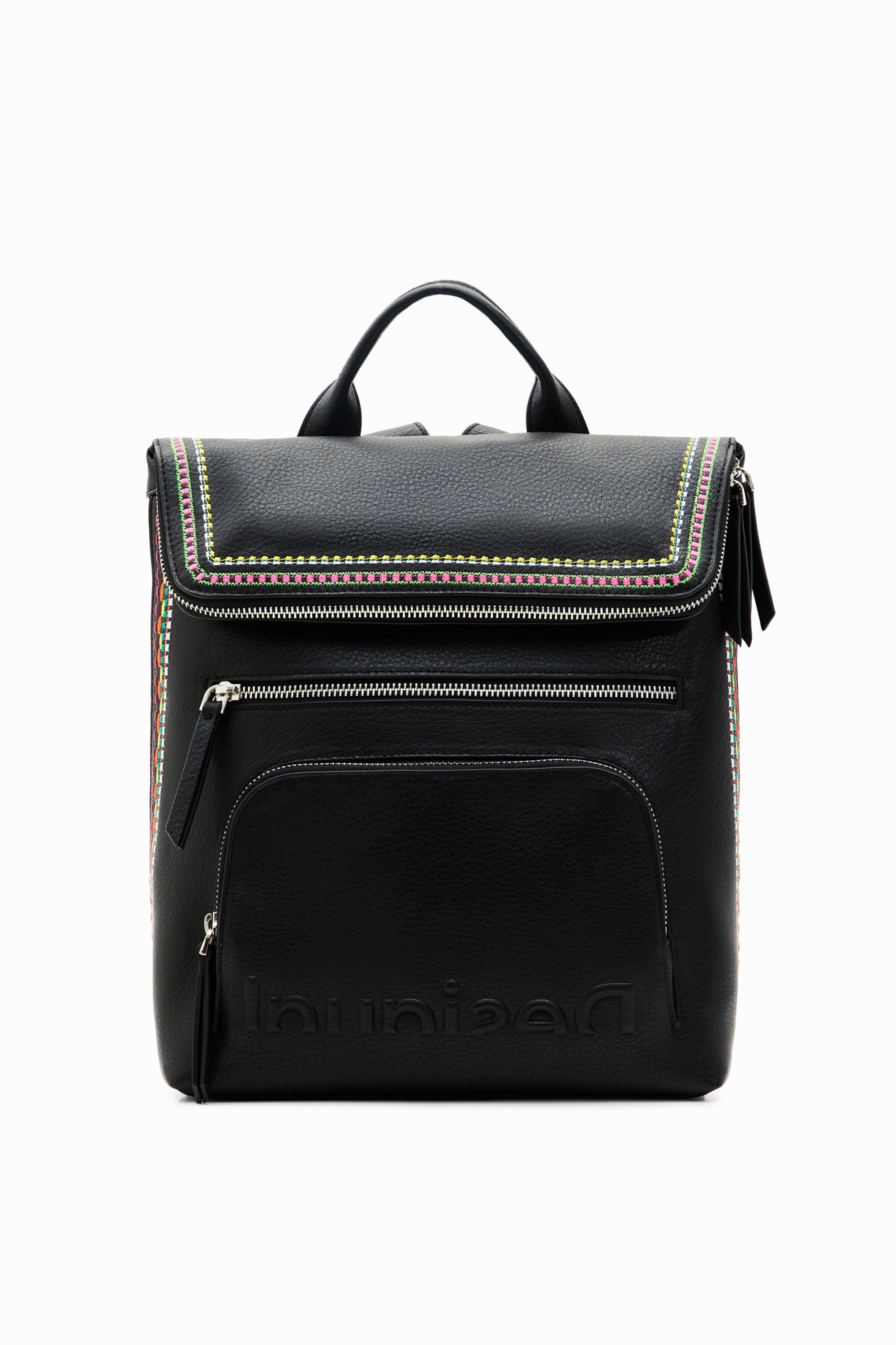 Shop Desigual Midsize Embroidered-flap Backpack In Black