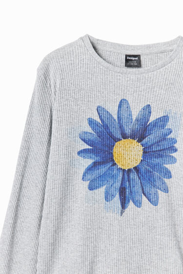 Geripptes T-Shirt mit Blumenmotiv | Desigual