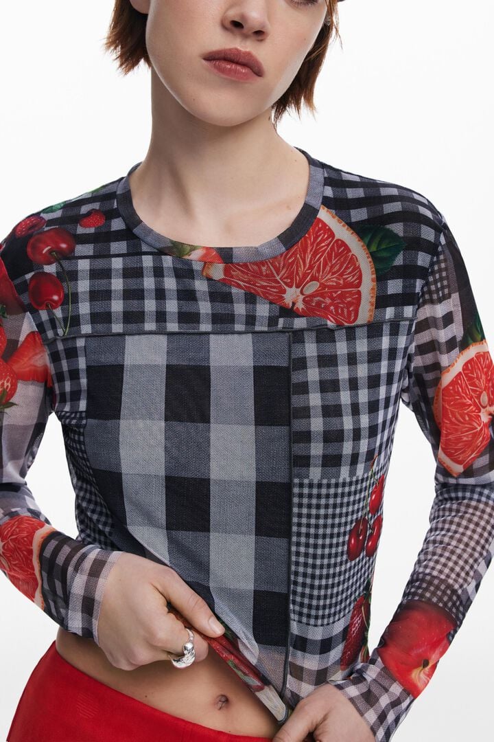 Vichy tulle fruit T-shirt