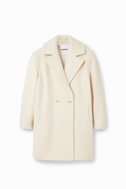 Double-breasted bouclé coat