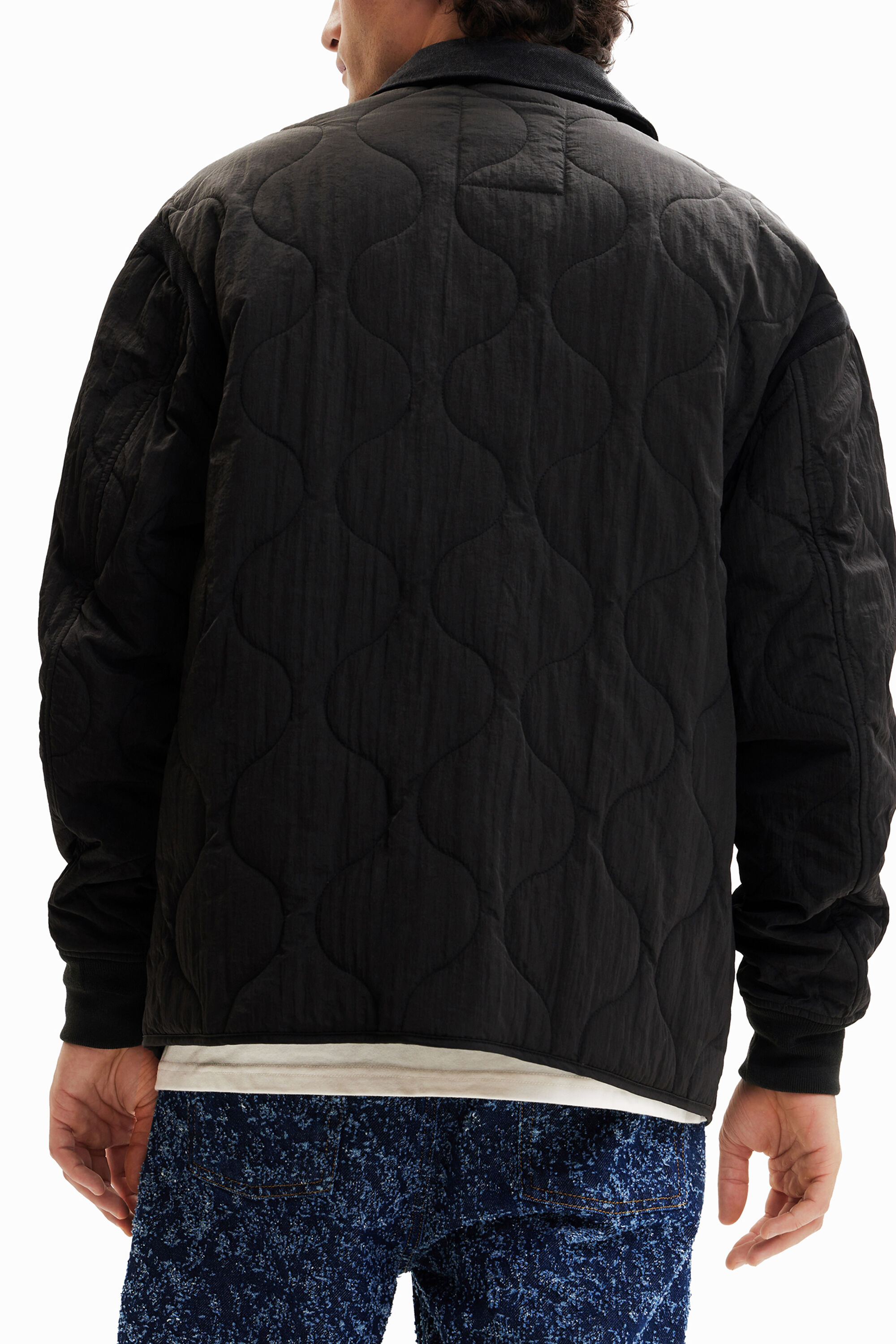 Desigual Patchwork Quilted Overshirt In Black