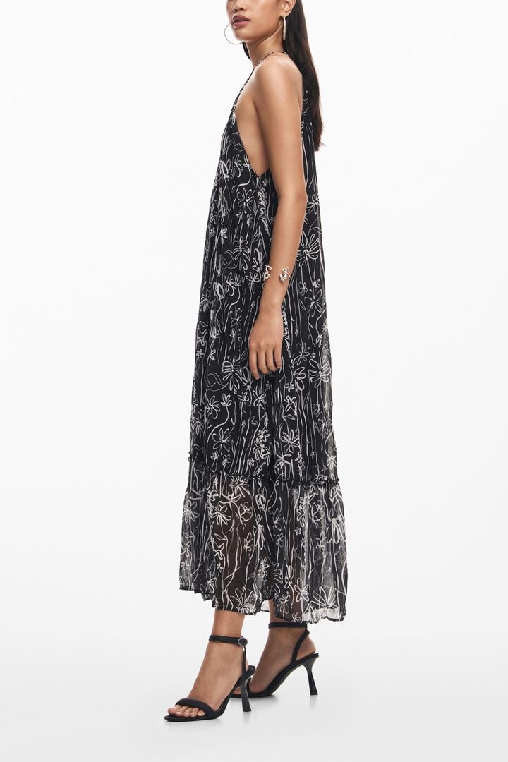 Halter dress with floral illustrations | Desigual
