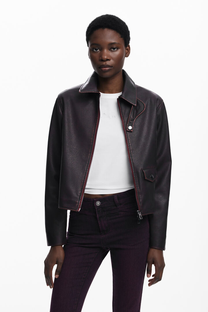 Burgundy faux leather jacket