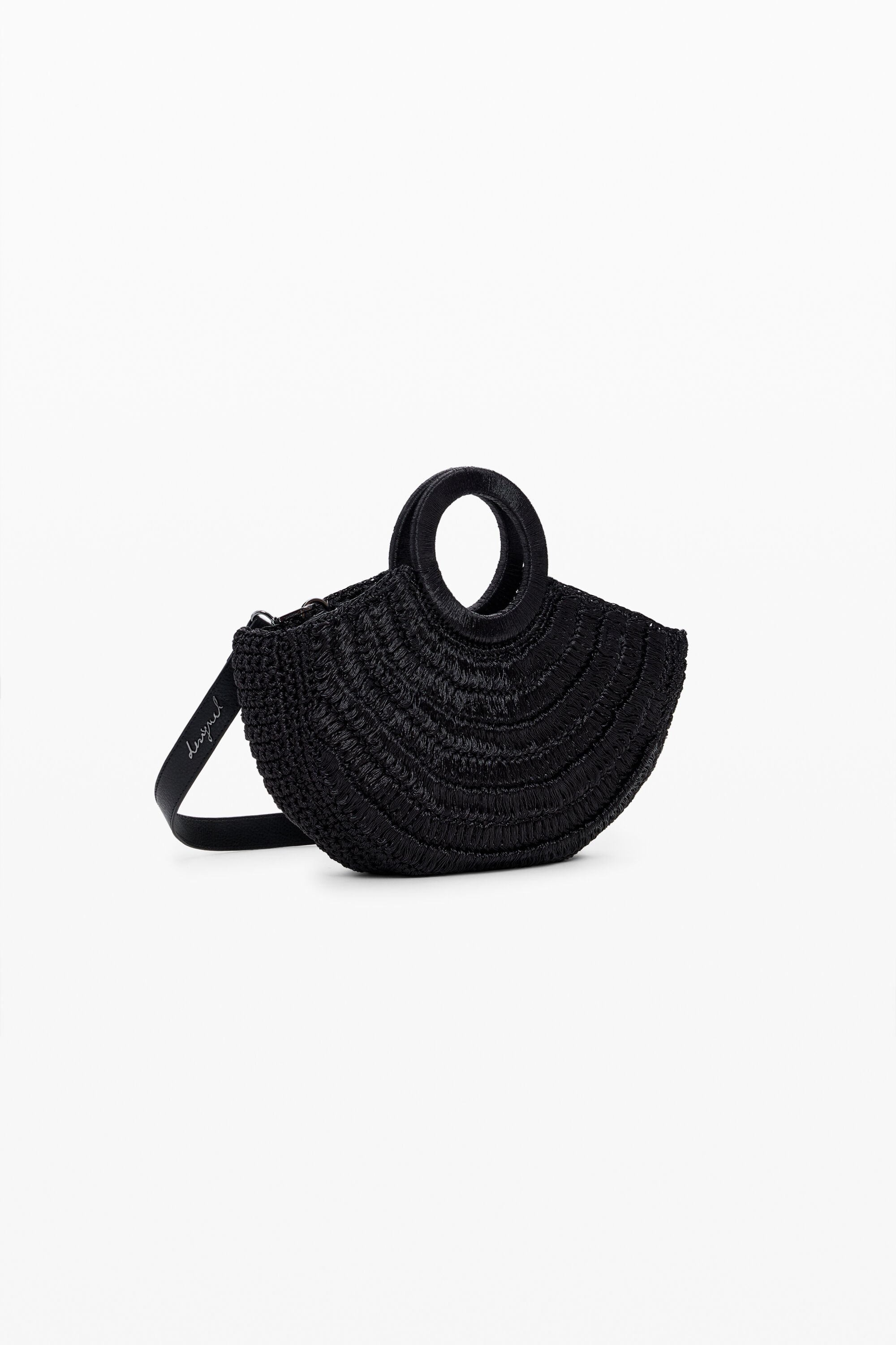 Desigual Medium Circular Raffia Bag In Black