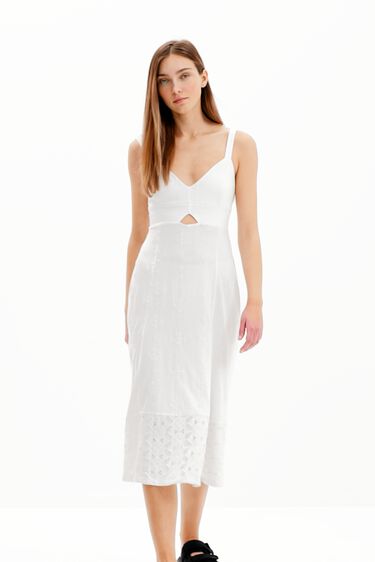 Vestit midi brodat tirants | Desigual
